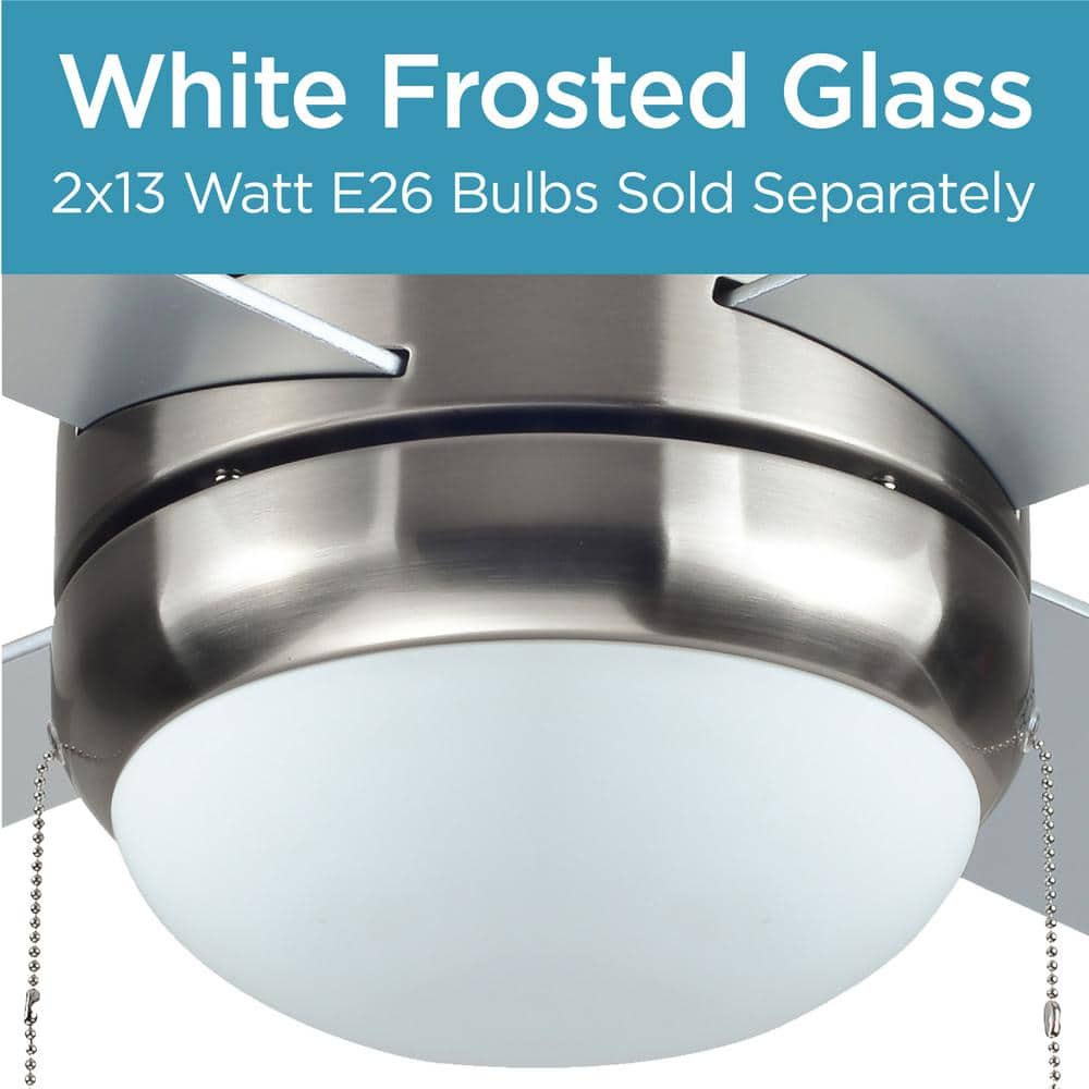 52-Inch Silver Brushed Nickel Ceiling Fan with Frosted Glass Light Kit