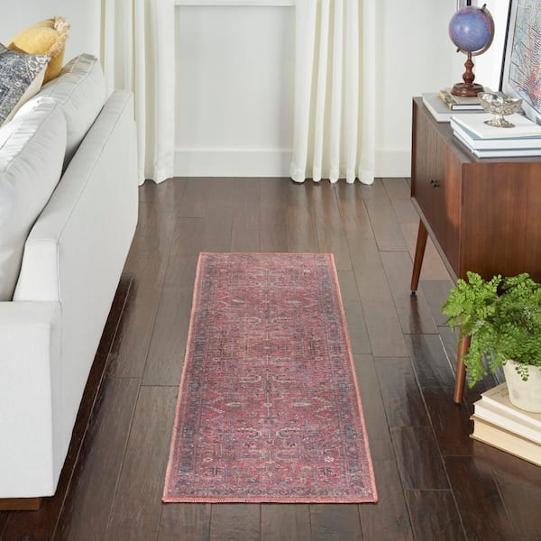 Machine Washable Series 1 Brick 2 ft. x 12 ft. Bordered Traditional Runner Area Rug