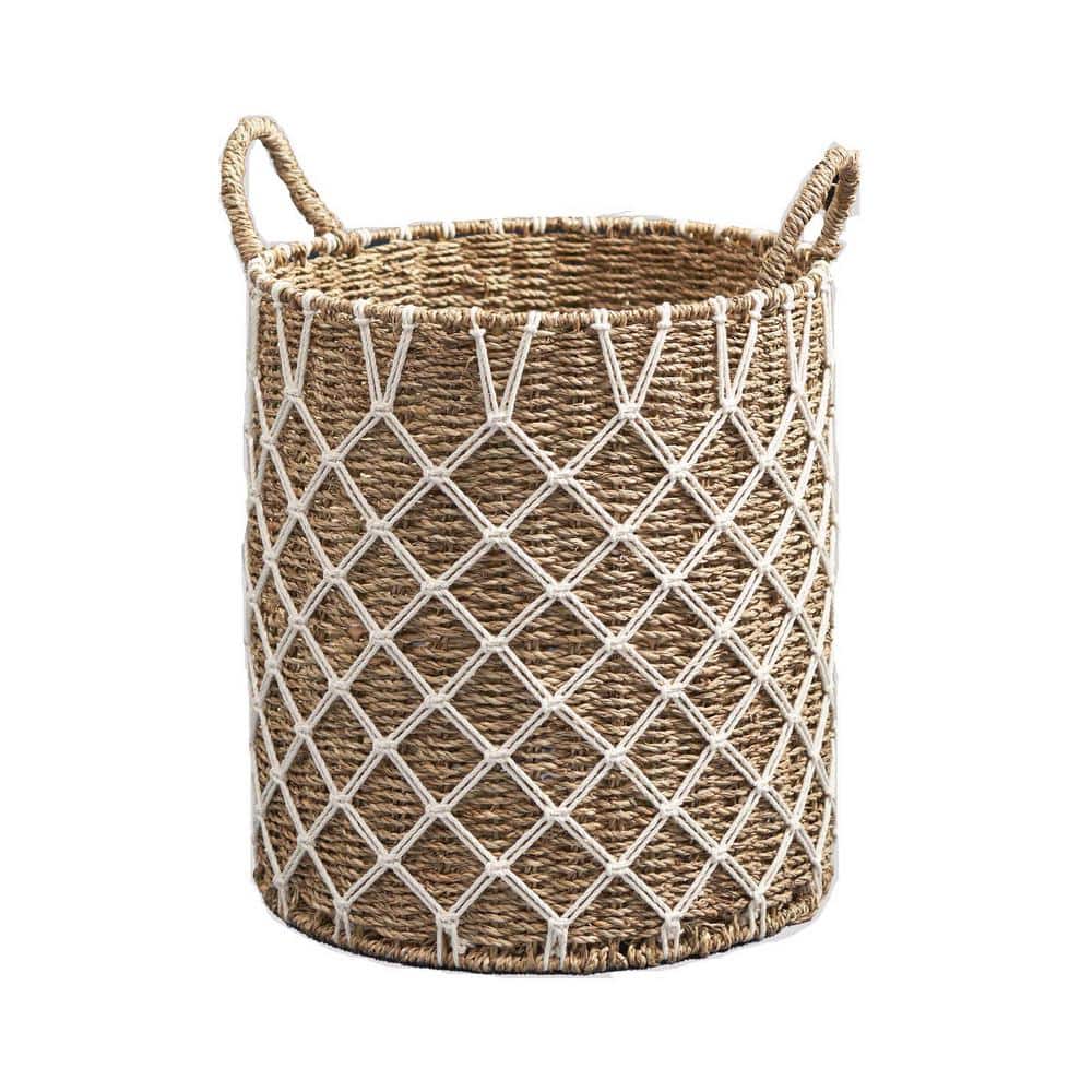 Natural Brown Woven Storage Basket Decorative Basket with Handles