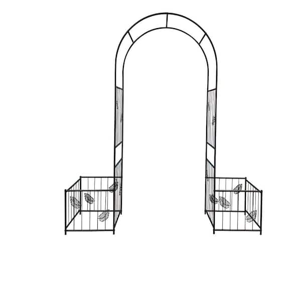 87 in. x 80 in. Metal Garden Arbor Garden Arch Climbing Plants Support Arch Wedding Arch, Party Arch with Plant Boxes