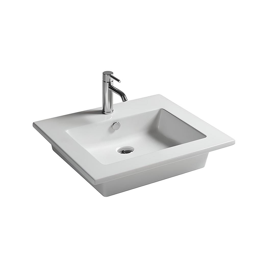 Glossy White Ceramic Rectangular Wall-Mount Bathroom Sink