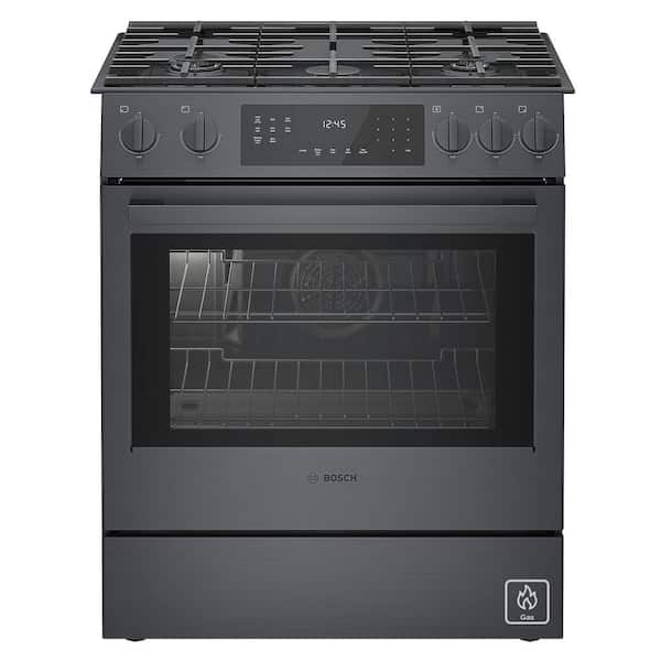 800 Series 30 in. 4.8 cu. ft. Slide-In Gas Range with Self-Cleaning Convection Oven in Black Stainless Steel