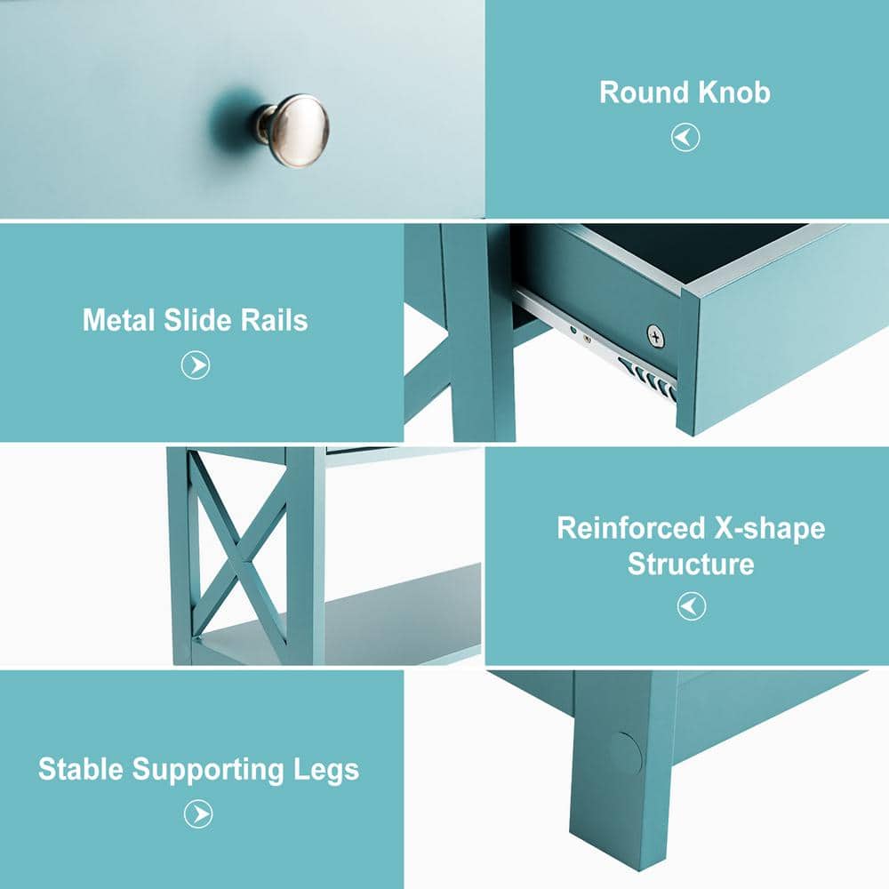 Modern Turquoise 3-Tier Console Table with Storage Drawer