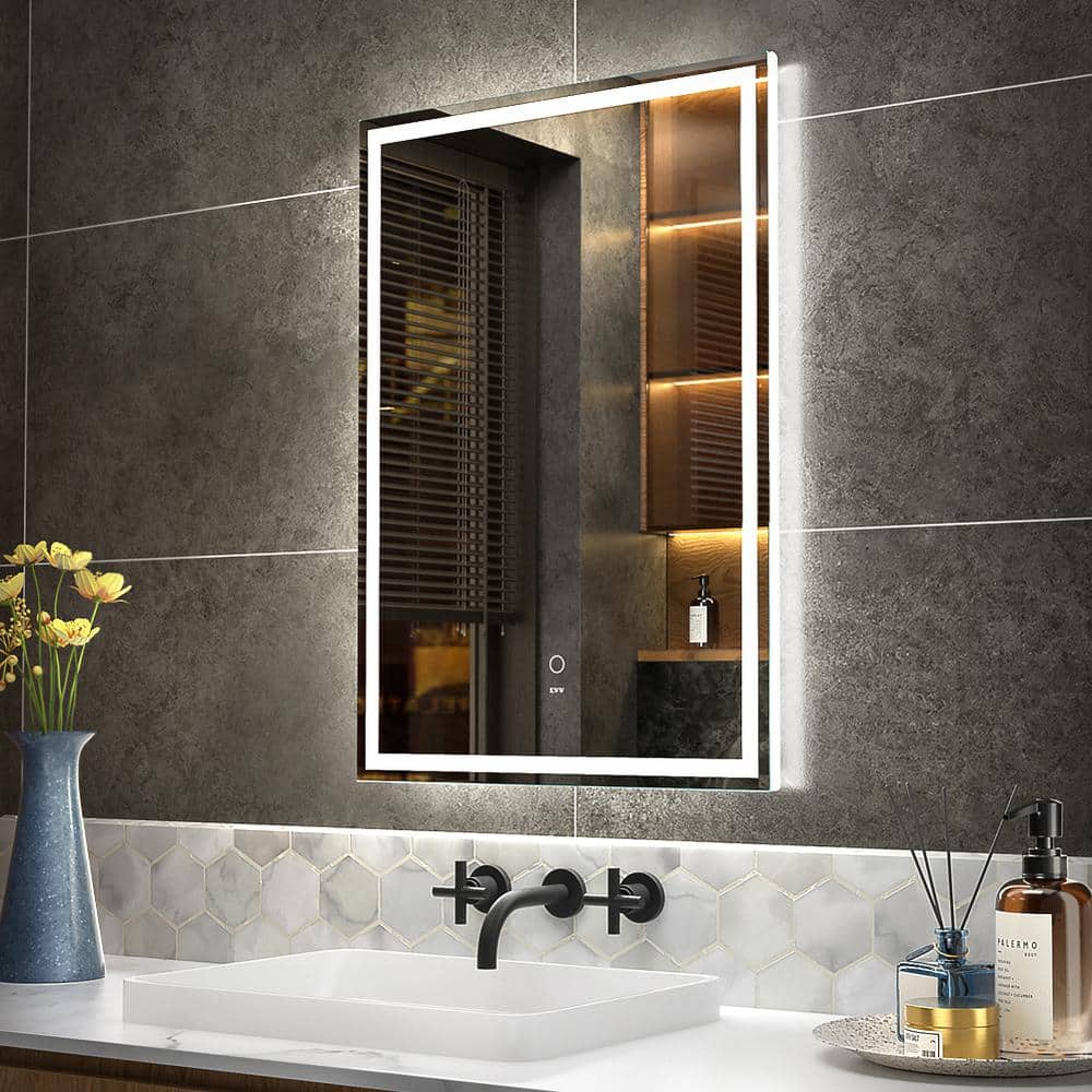 20 in. W x 28 in. H Large Rectangular Frameless Dimmable Anti-Fog Wall Bathroom Vanity Mirror in Silver price history on PriceWatchPro