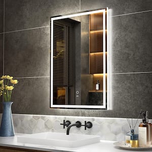 20 in. W x 28 in. H Large Rectangular Frameless Dimmable Anti-Fog Wall Bathroom Vanity Mirror in Silver