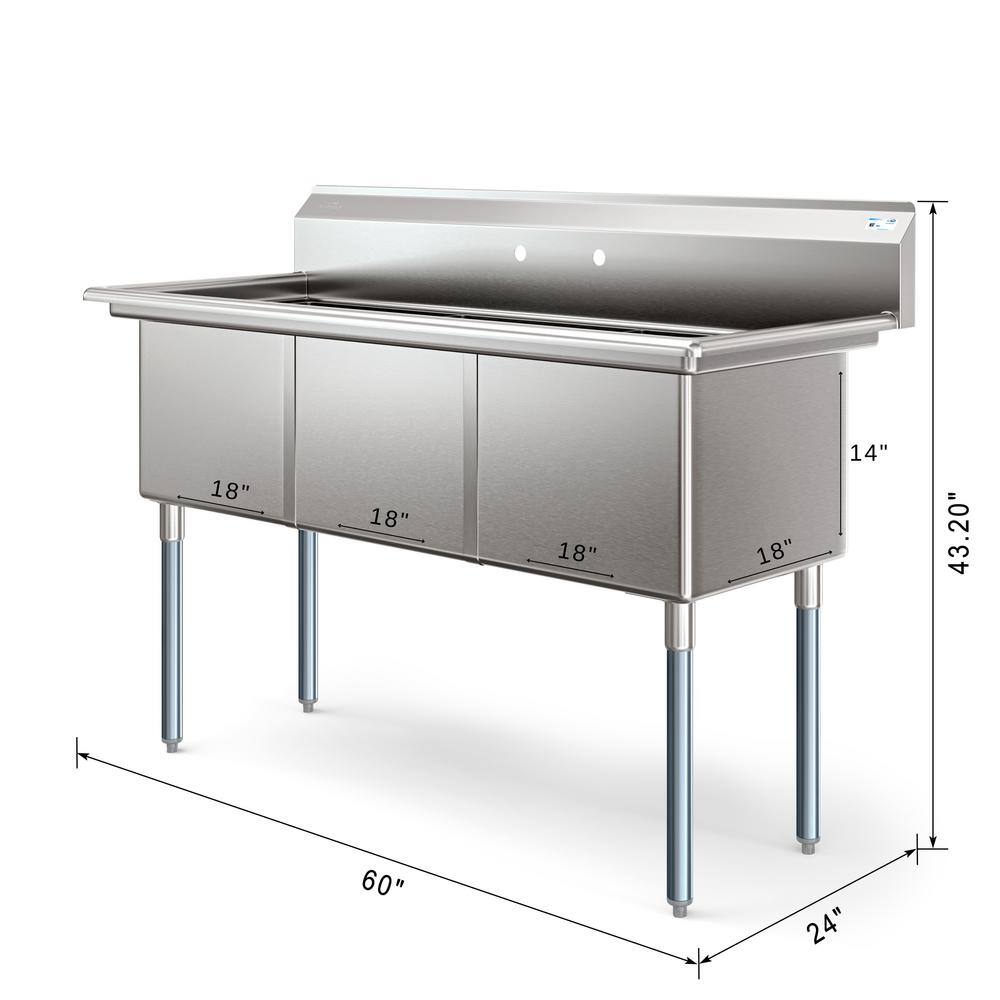 60'' Triple Bowl Brushed Stainless Steel Commercial Sink