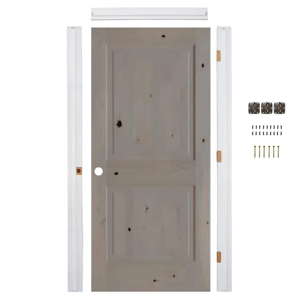 28in.x80in. Knotty Alder 2-Panel Sq. Top Right-Hand Grey Stain Assembly Required Interior Door Kit w/QuickAssembleJamb price history on PriceWatchPro