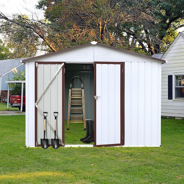 Unbranded White 8 ft. W x 6 ft. D Metal Shed with Plastic Vents, Hinged Door (48 sq. ft. )