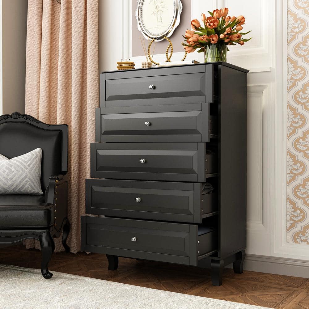 Black MDF 5-Drawer Vertical Chest of Drawers