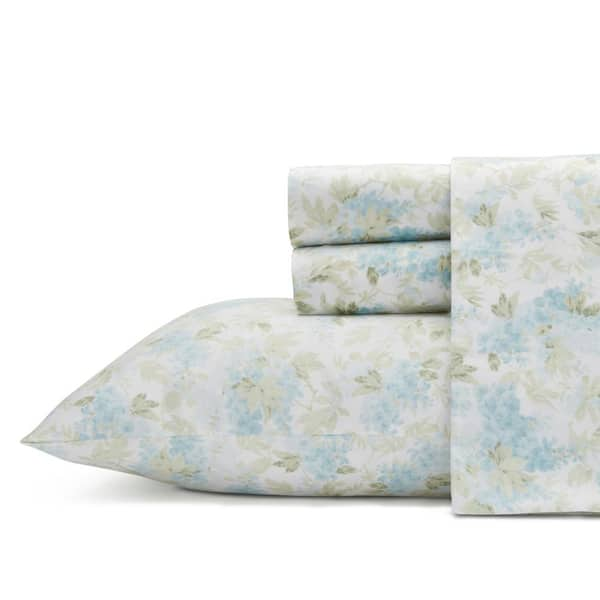 Laura Ashley 4 Pc Queen Sheet Set 100% Cotton popular Flannel Blue Floral