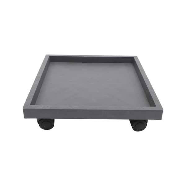 Gray Resin Square Plant Stand with Wheels (17 in. W x 4 in. H)