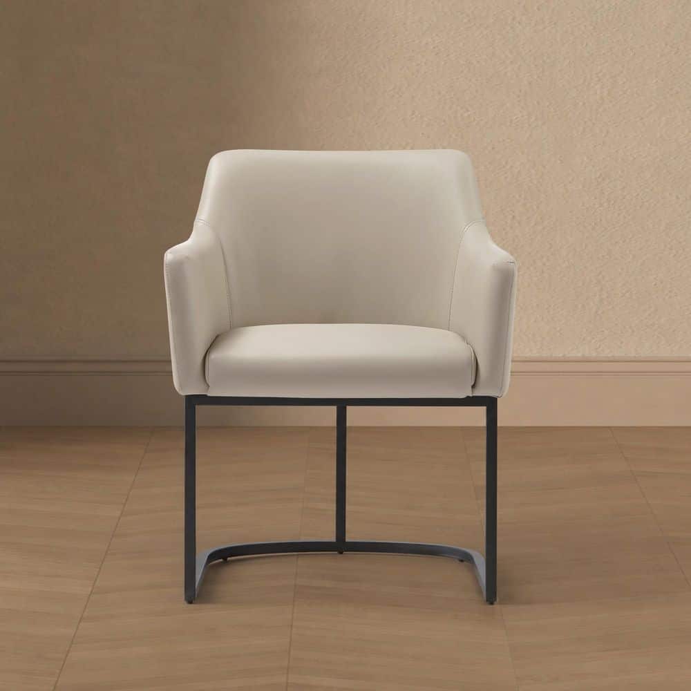 Serena Cream Modern Faux Leather Upholstered Dining Armchair
