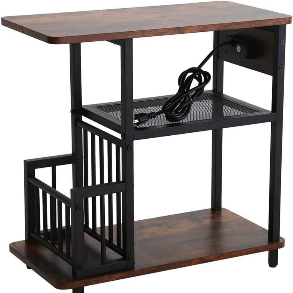 Side Table Wood End Table for Living Room Bedroom Storage Shelves ...