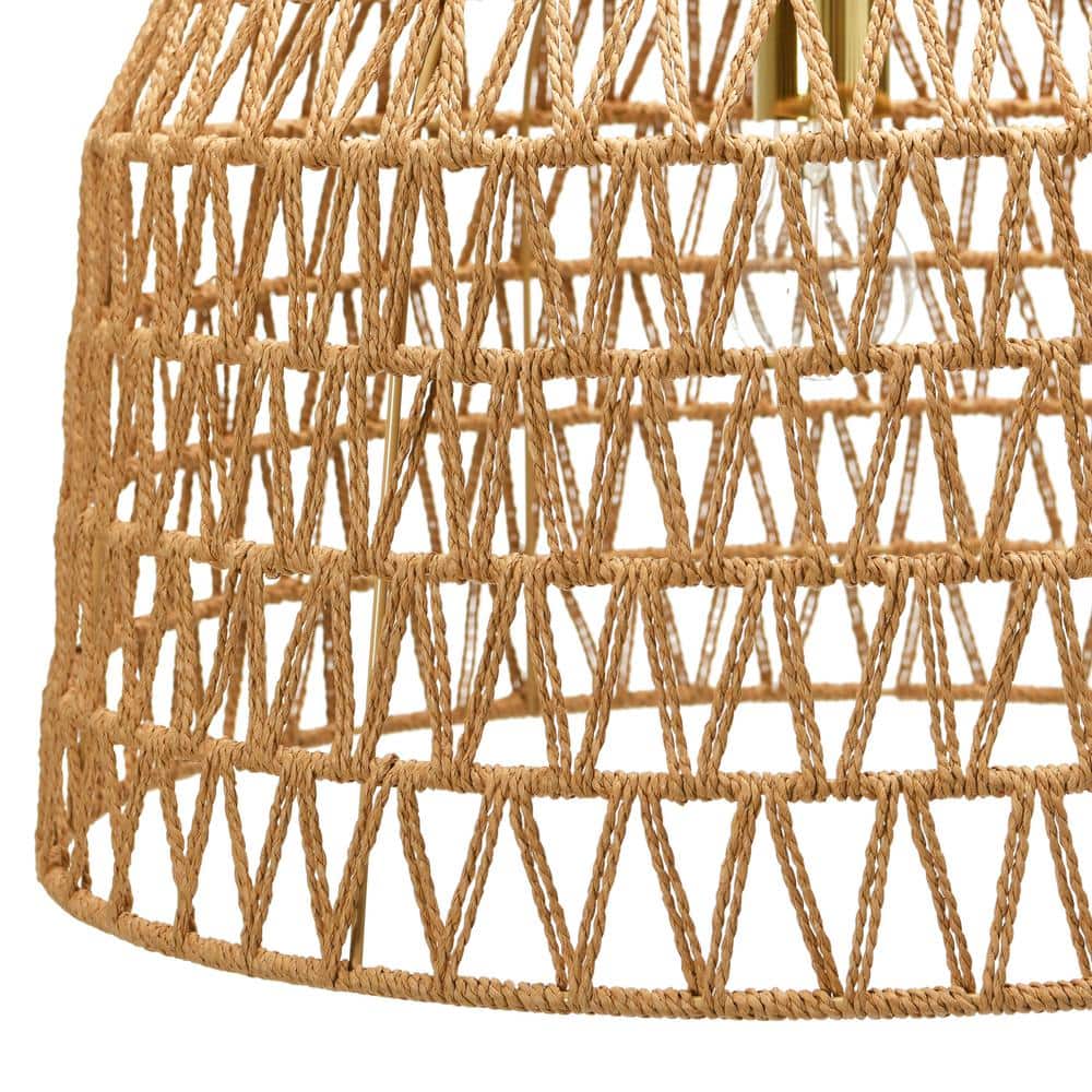Natural Woven Paper Rope and Gold LED Bohemian Pendant Light
