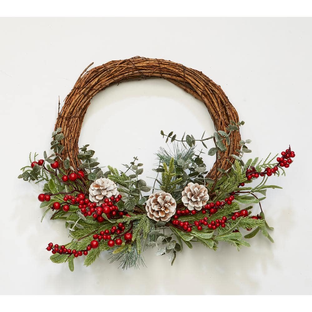 Noble House Cragin 22 in. Eucalyptus Artificial Christmas Wreath with Berries and Pinecones