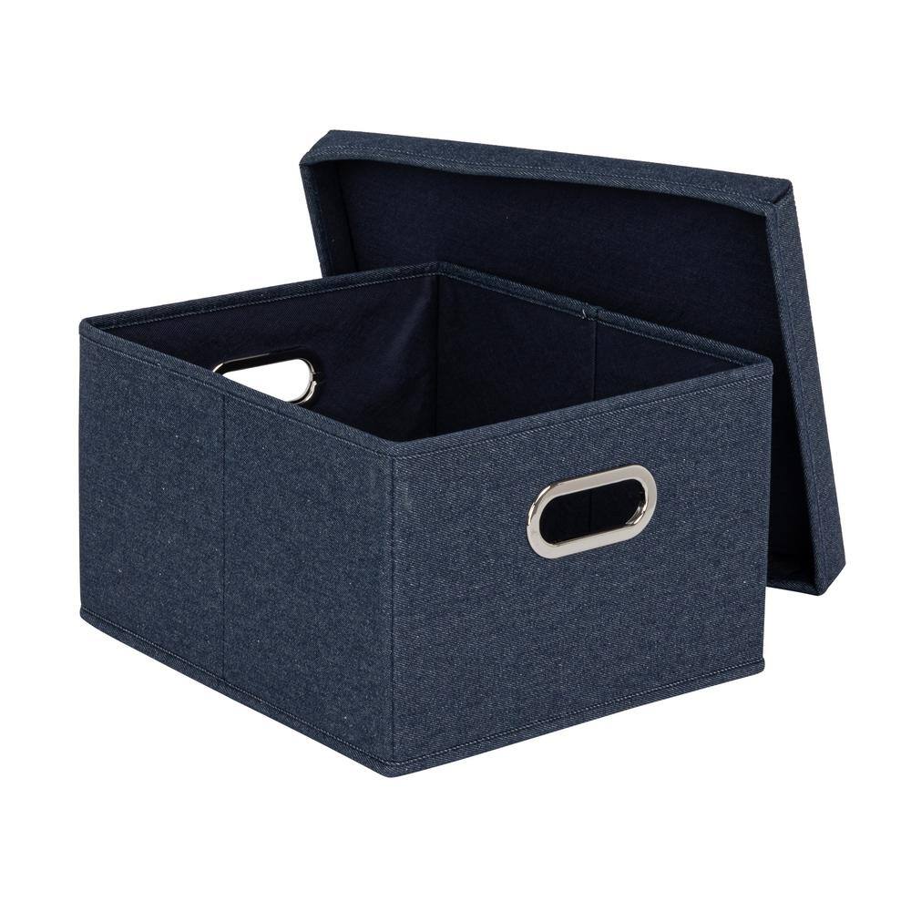 Denim Blue Stackable Cotton Blend Lidded Storage Boxes, Set of 2