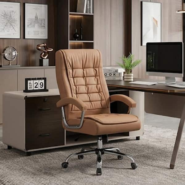 Camel PU Leather High Back Executive Chair with Spring Cushion