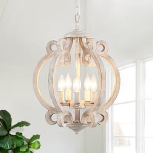 5-Light Distressed Wood Open Cage Type Shape Candle Style Rustic Chandelier for Dinning Room with No Bulbs Included