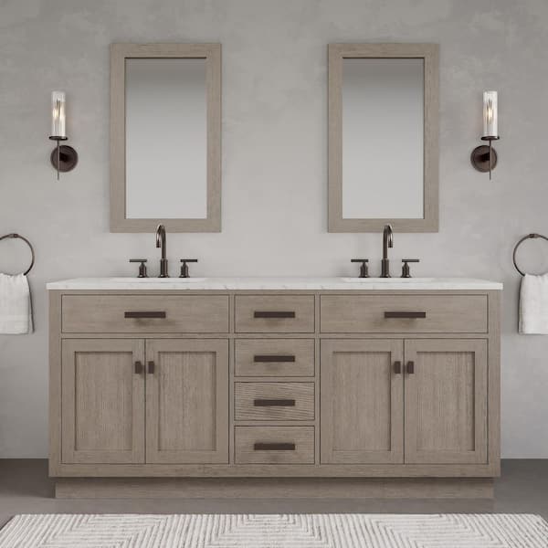 Chestnut 72 in. W x 21.5 in. D x 34.2 in. H Double Sink Bath Vanity in Grey Oak with Carrara White Marble Top