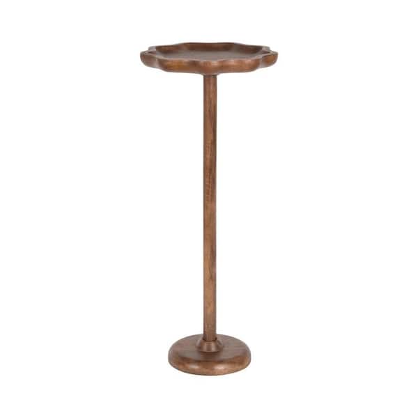 Alezar 9 in. Walnut Brown Scalloped Solid Wood End Table
