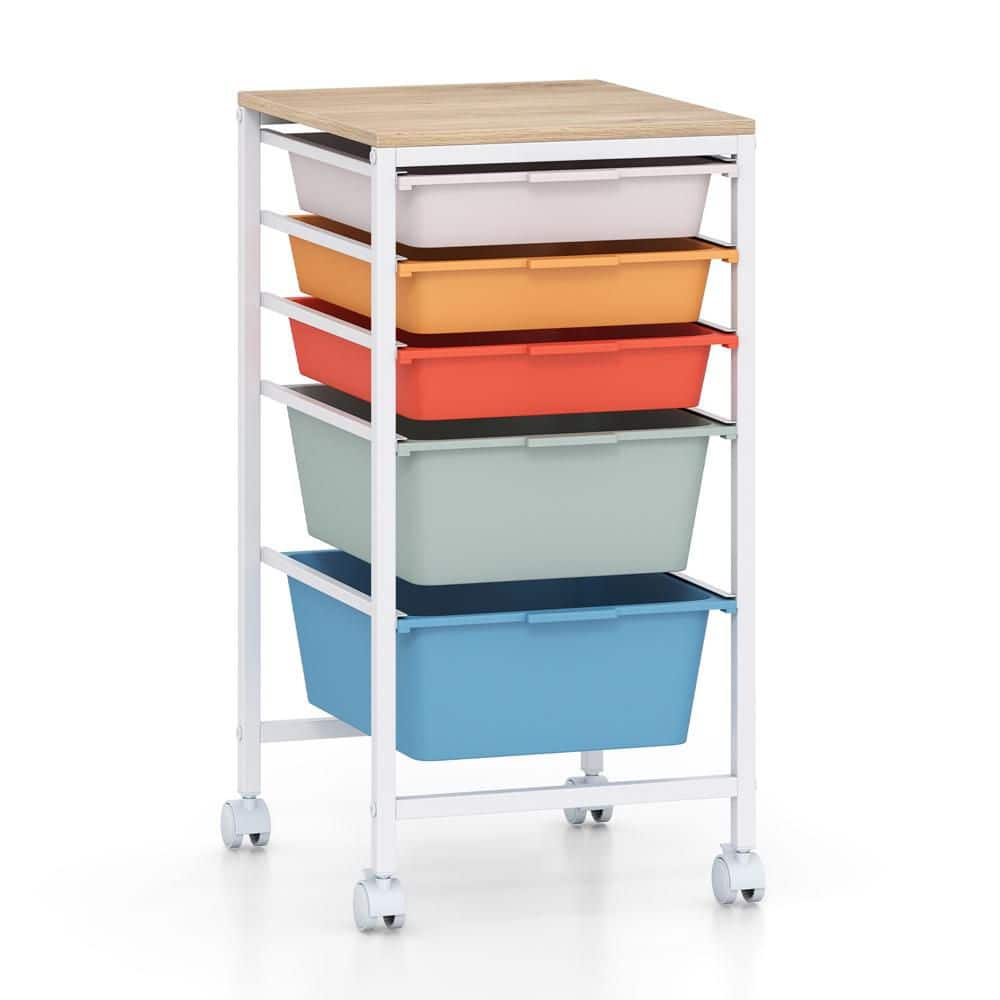 5-Drawer Metal Rolling Art Storage Cart with Wooden Tabletop & Lockable Wheels for Office Colorful price history on PriceWatchPro
