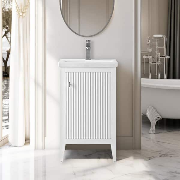 20 in. W x 15.7 in D x 34 in. H Single Sink Bath Vanity Cabinet in Linear White with Ceramic Top