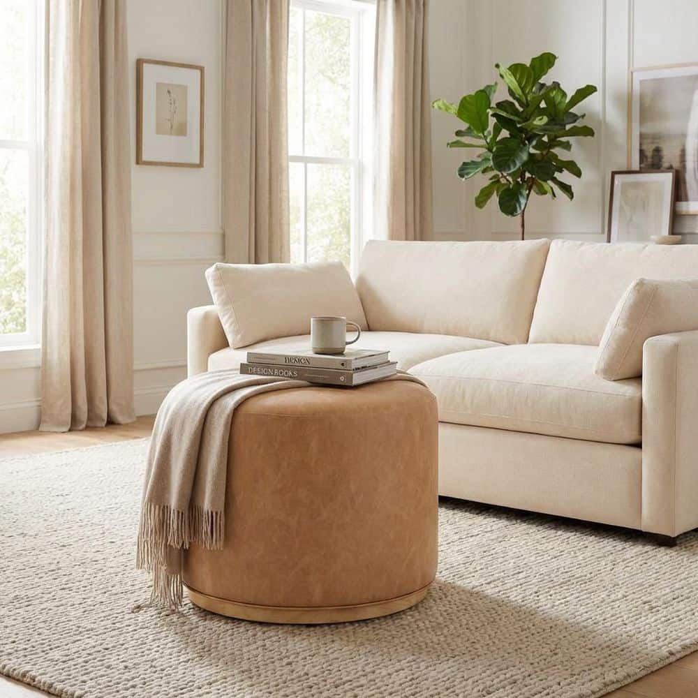 Drift Sand Faux Leather Ottoman with Wood Base price history on PriceWatchPro