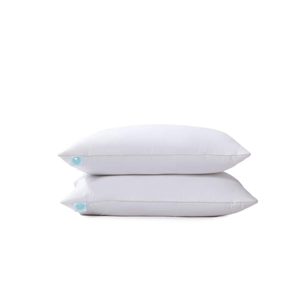 White Medium Firm Feather Down Bed Pillow Set