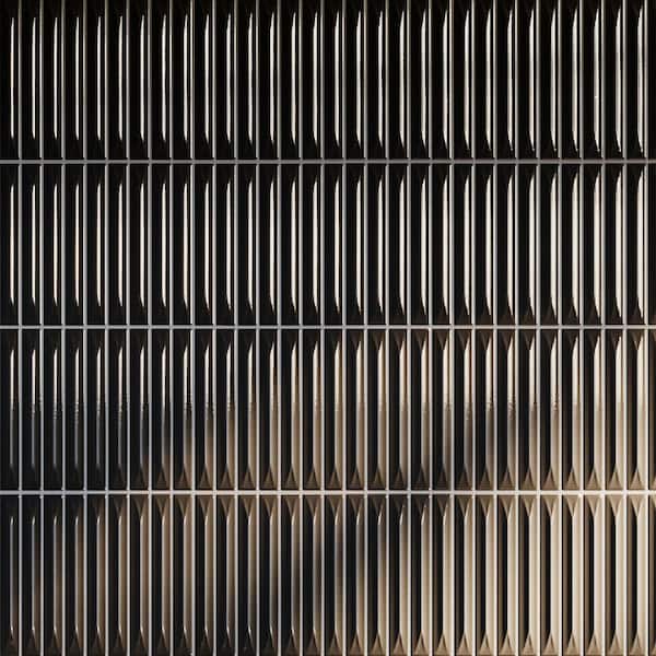 Stria Black 7.87 in. x 7.87 in. Glossy Ceramic Stacked Tile Sample