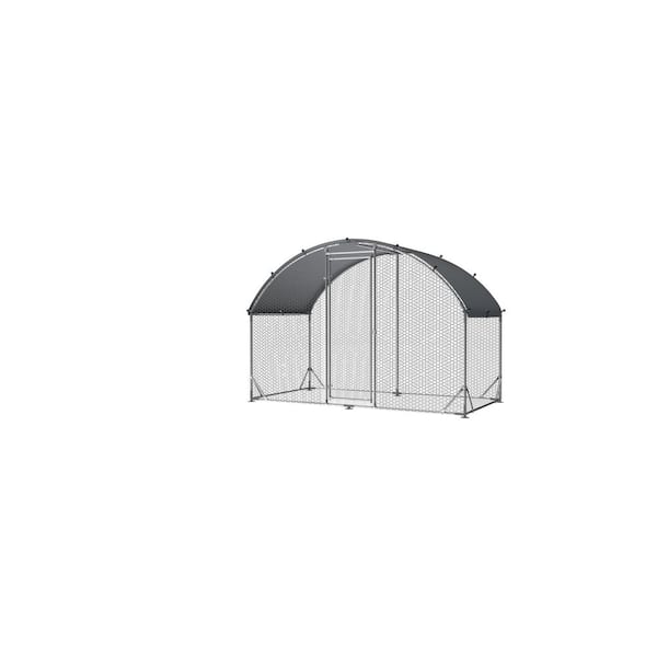 6.2 ft. L x 9.2 ft. W x 6.5 ft. H, Large Dome Walk-In Metal Coop with Oxford Waterproof Cover, Lockable, White