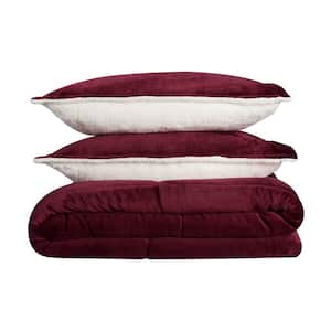 Cozy Plush 3-Piece Red Solid Microfiber Queen Comforter Set