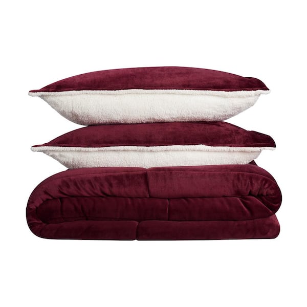 Serta Cozy Plush 3-Piece Red Solid Microfiber Queen Comforter Set
