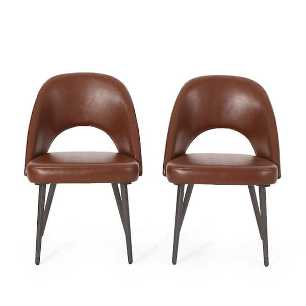 Noble House Haynes Cognac Brown and Gun Metal Open Back Dining Chair (Set of 2)
