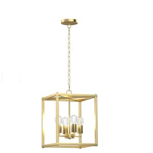 4-Light Farmhouse Island Chandelier for Kitchen & Dining Adjustable Height Gold Light Fixture, No Bulbs Included