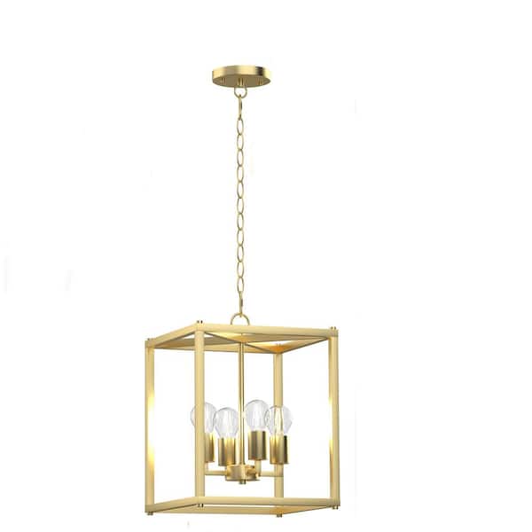 Sunpez 4-Light Farmhouse Island Chandelier for Kitchen and Dining Adjustable Height Gold Light Fixture, No Bulbs Included