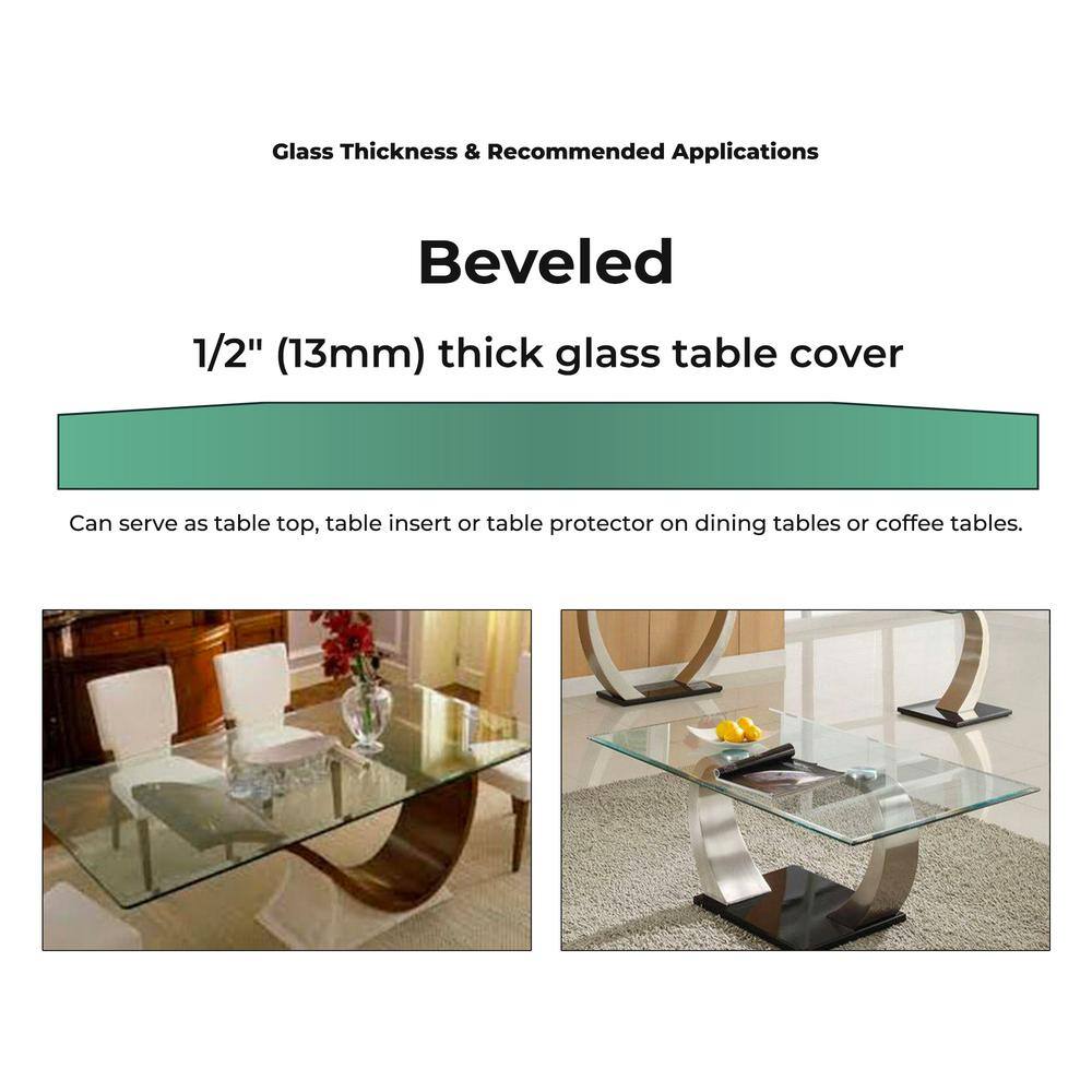 Clear Tempered Glass Rectangle Table Top with Beveled Edge, 24" x 48"