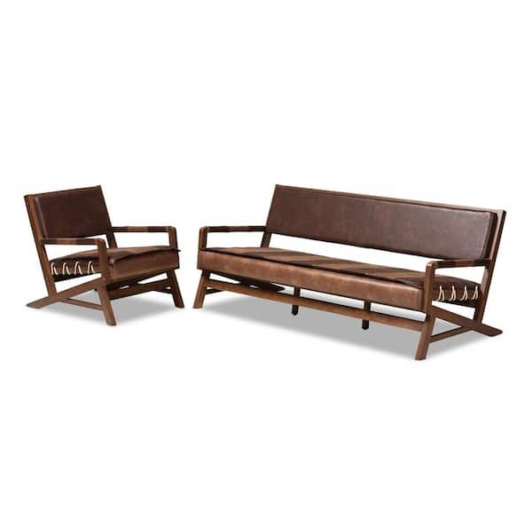 Baxton Studio Rovelyn 2-Piece Brown and Walnut Living Room Set