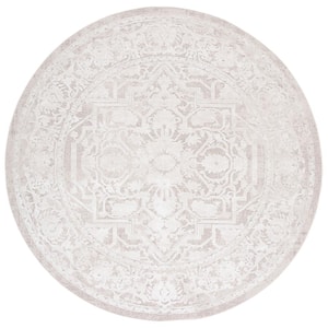 Reflection Beige/Cream 3 ft. x 3 ft. Border Floral Round Area Rug