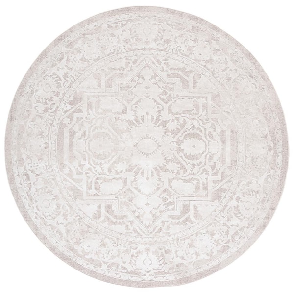 SAFAVIEH Reflection Beige/Cream Doormat 3 ft. x 3 ft. Border Floral Round Area Rug