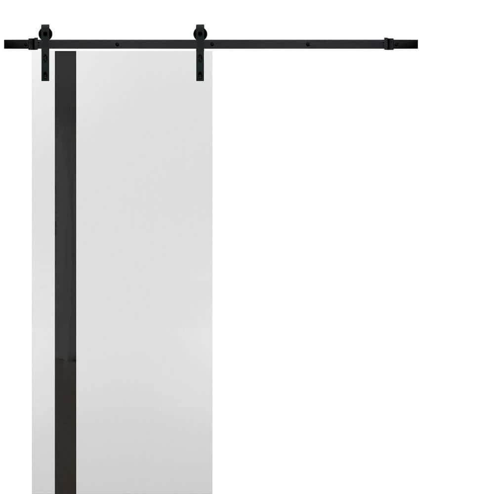 Assembly Required 18 in. x 96 in. 1-Panel Tinted Glass White Solid Wood Sliding Barn Door with Hardware Kit price history on PriceWatchPro