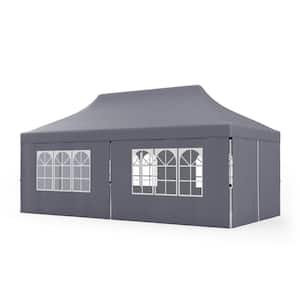 10 ft. x 20 ft. Gray Pop-Up Canopy with 6-Sidewalls and Windows and Carrying Bag for Party Wedding Picnic