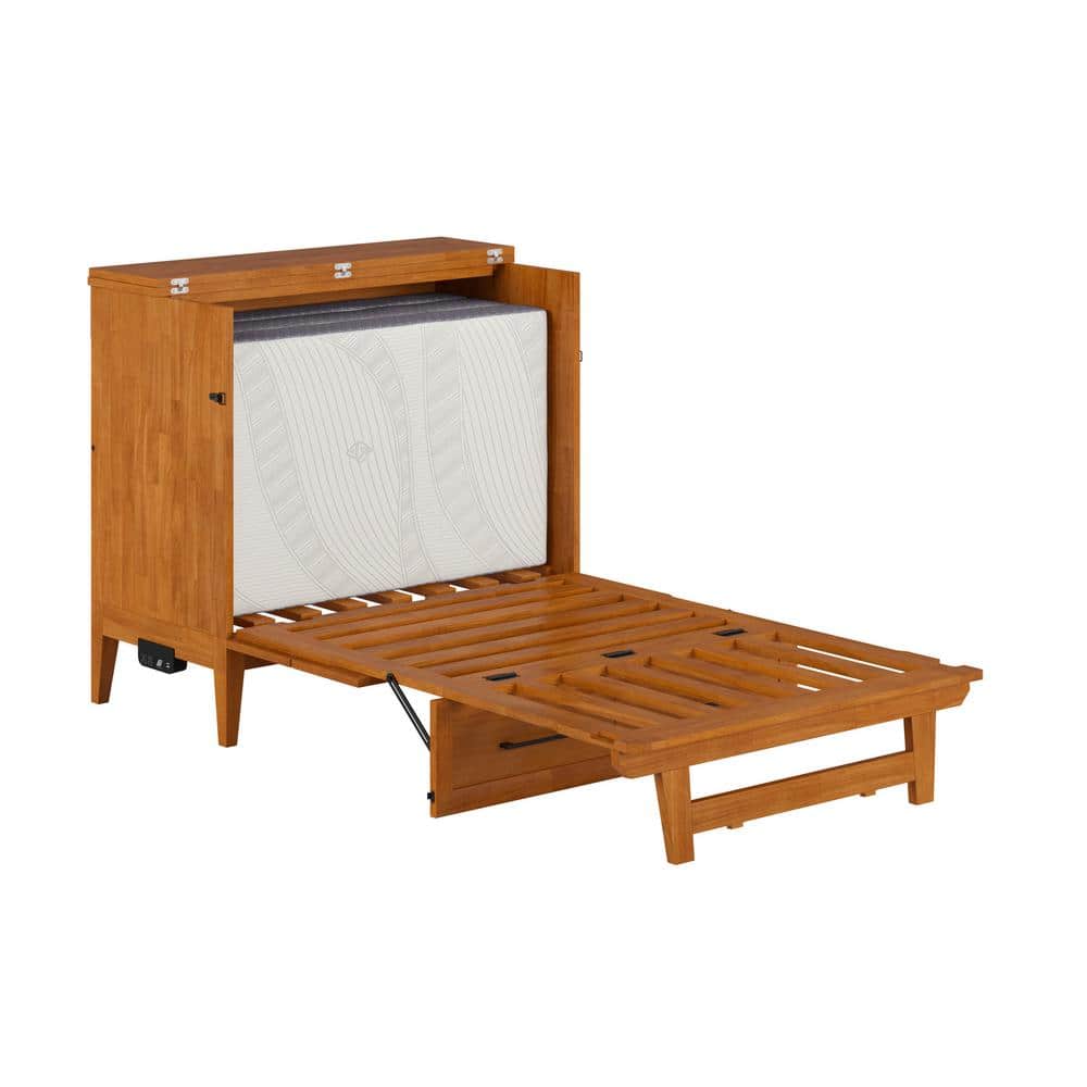 Santa Fe Light Toffee Twin Wood Murphy Bed Chest with Mattress and Charger