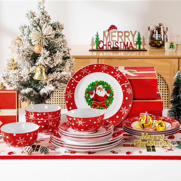 VEWEET 16 Piece Porcelain Santa Claus Dinnerware Set (Service for
