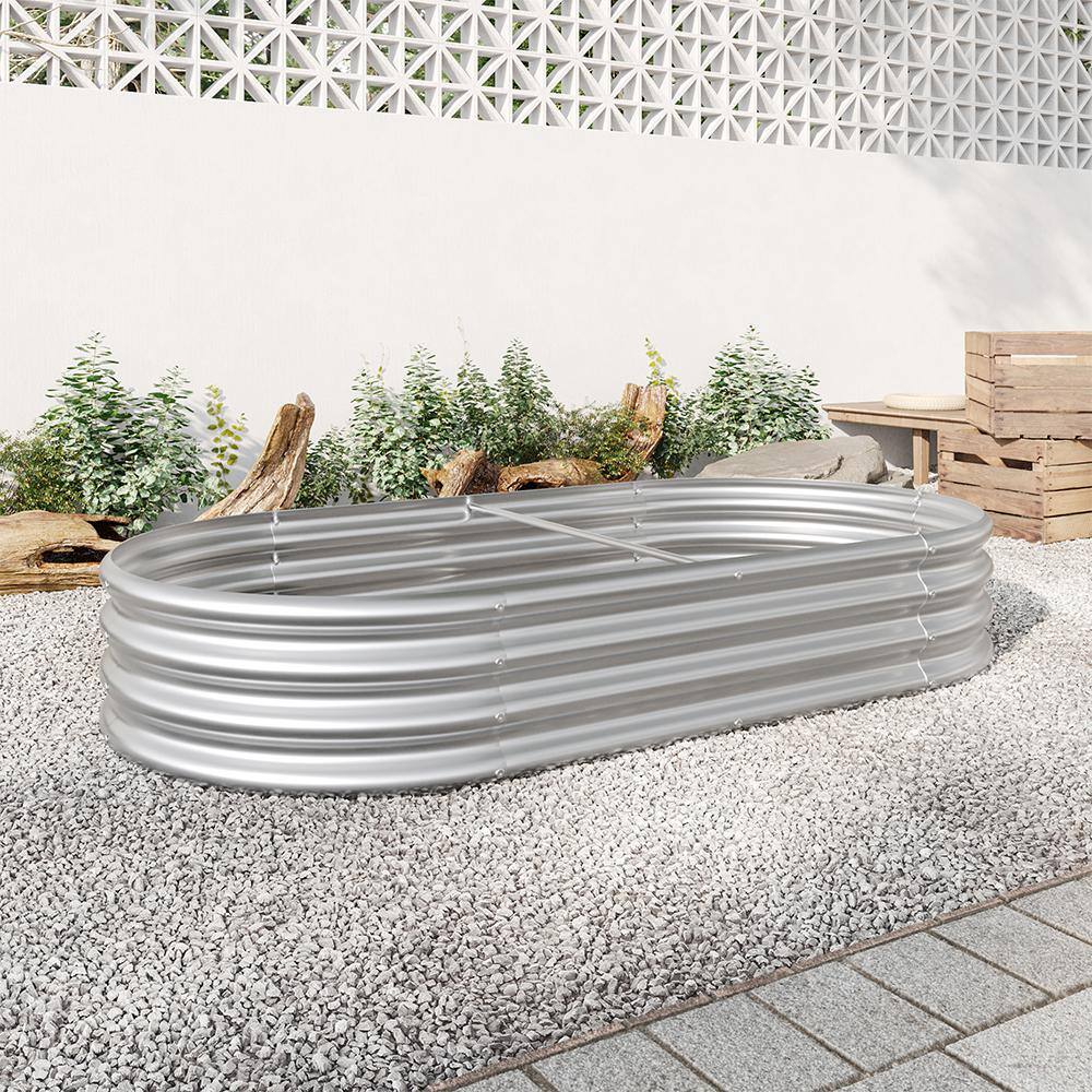 6 ft. L x 3 ft. W x 1 ft. H Silver Galvanized Metal Oval Large Outdoor Rais