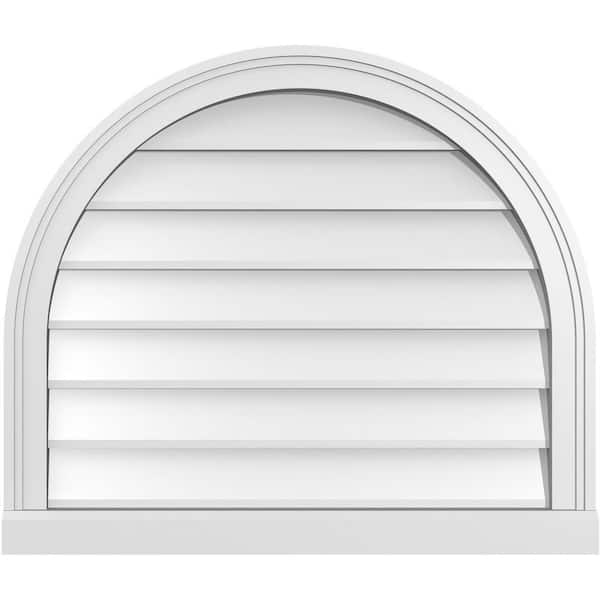 Ekena Millwork 28 in. x 24 in. Round Top Surface Mount PVC Gable Vent: Decorative with Brickmould Sill Frame