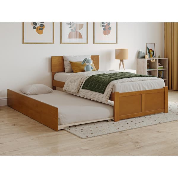 AFI Orlando Light Toffee Natural Bronze Solid Wood Frame Twin Platform Bed with Footboard and Twin Trundle