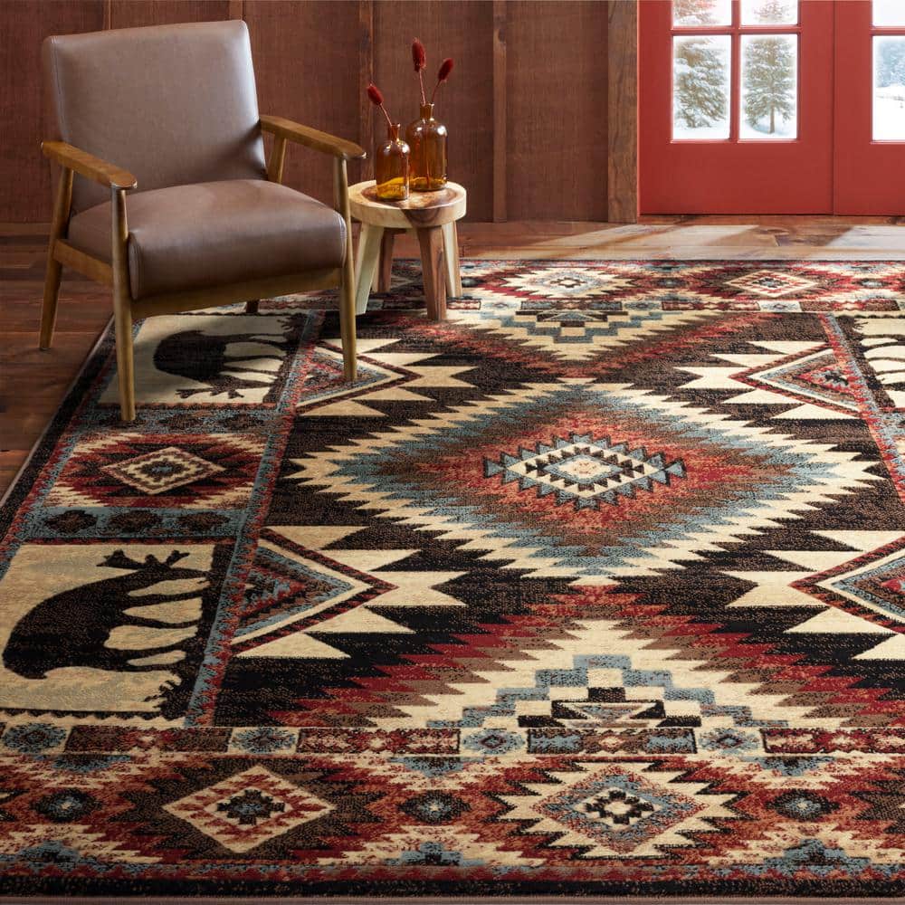Buffalo Southwest Lodge Wildlife 94" Red Synthetic Area Rug