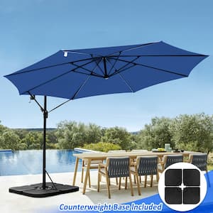 12 ft. Steel Cantilever Offset Patio Umbrella in Blue with Crank Lift and Base