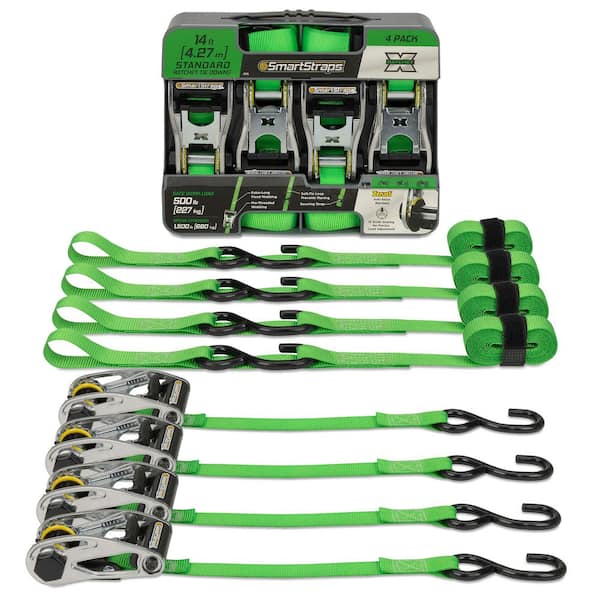 14 ft. Green RatchetX Tie Down Straps with 500 lb. Safe Work Load - 4 pack