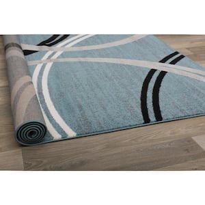 Blue Modern Abstract Circles Design 6 ft. 6 in. Round Area Rug